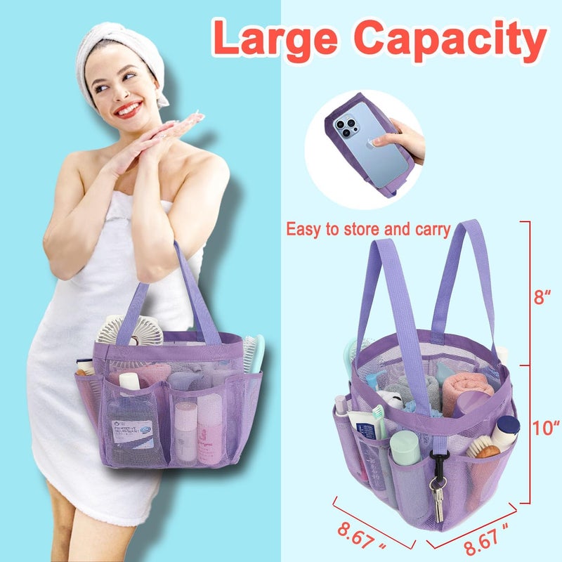 Fammart Mesh Shower Caddy Portable for College Dorm Room Essentials, 8-Pocket Large Shower Basket Tote Bag with 2 Handles for Toiletry, Bathroom, Beach, Camp, Gym - Image 2